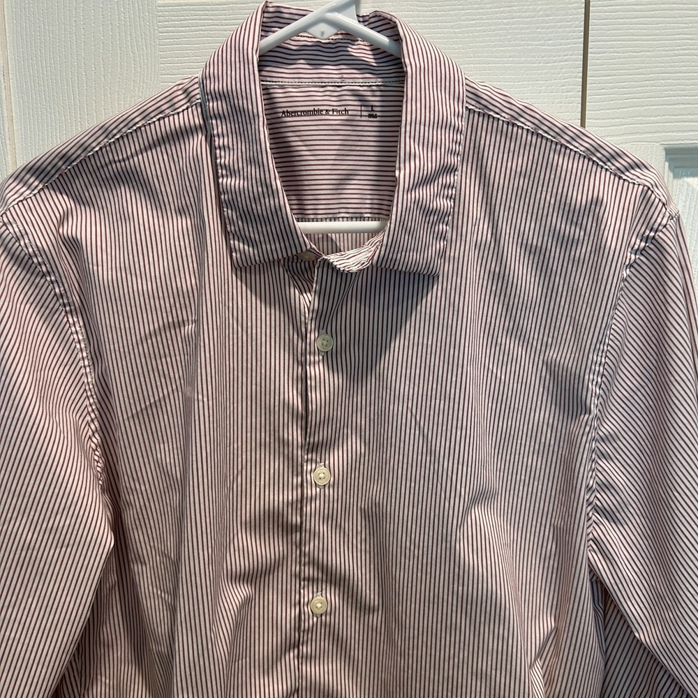Abercrombie & Fitch Men's Long Sleeve Dress Shirt Large Stretch Purple Stripe - Picture 4 of 6